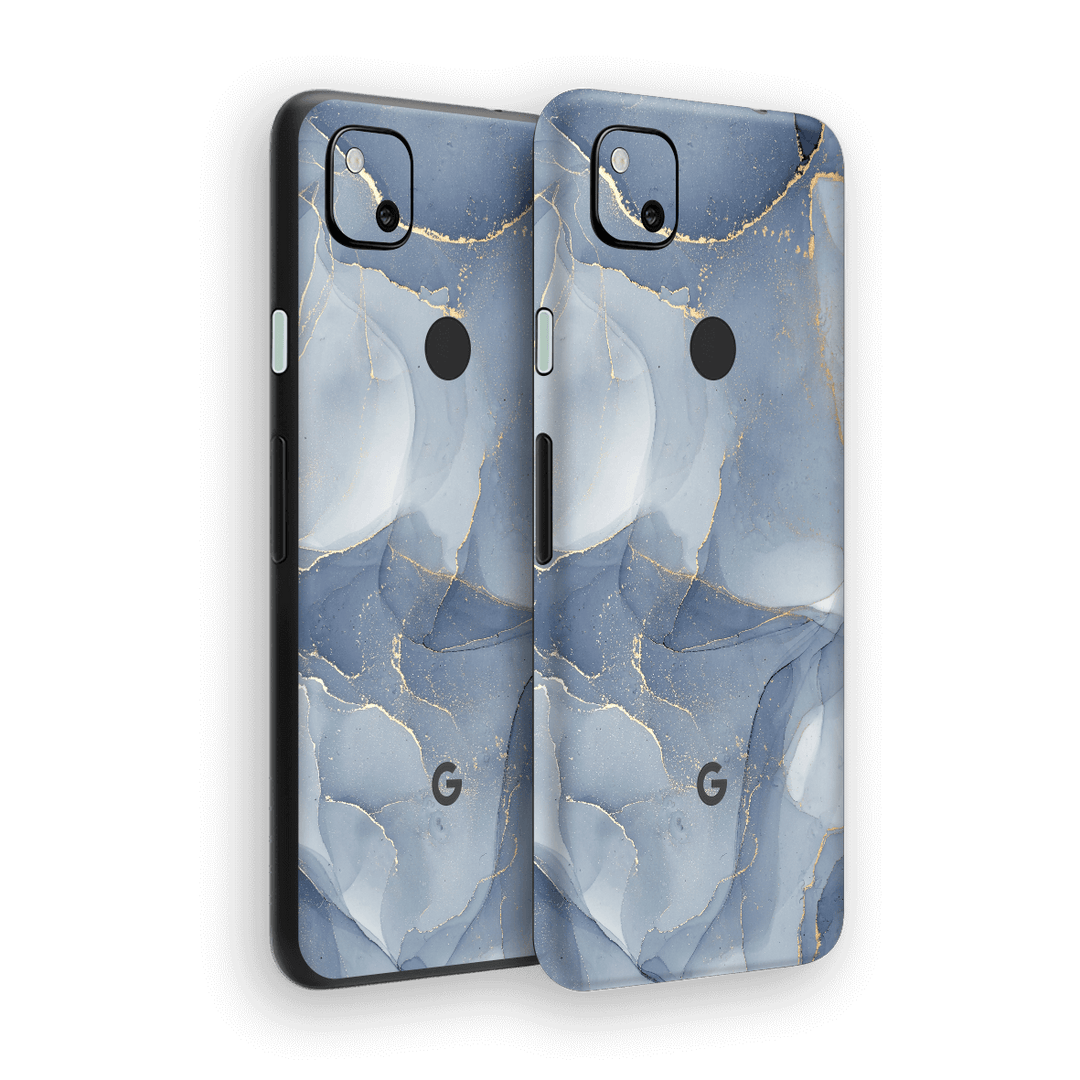 Google Pixel 4a Print Printed Custom SIGNATURE AGATE GEODE Steel Blue-Gold Skin Wrap Sticker Decal Cover Protector by EasySkinz