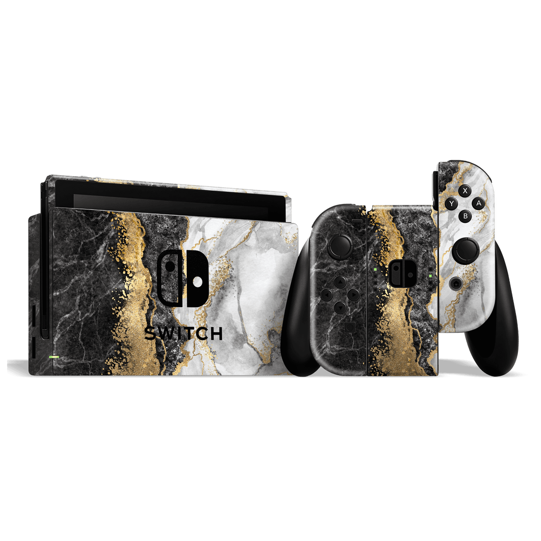 Nintendo SWITCH Print Printed Custom SIGNATURE Golden White-Slate Marble Skin Wrap Sticker Decal Cover Protector by EasySkinz